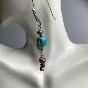 Faux Turquoise Skull Dangle Earrings